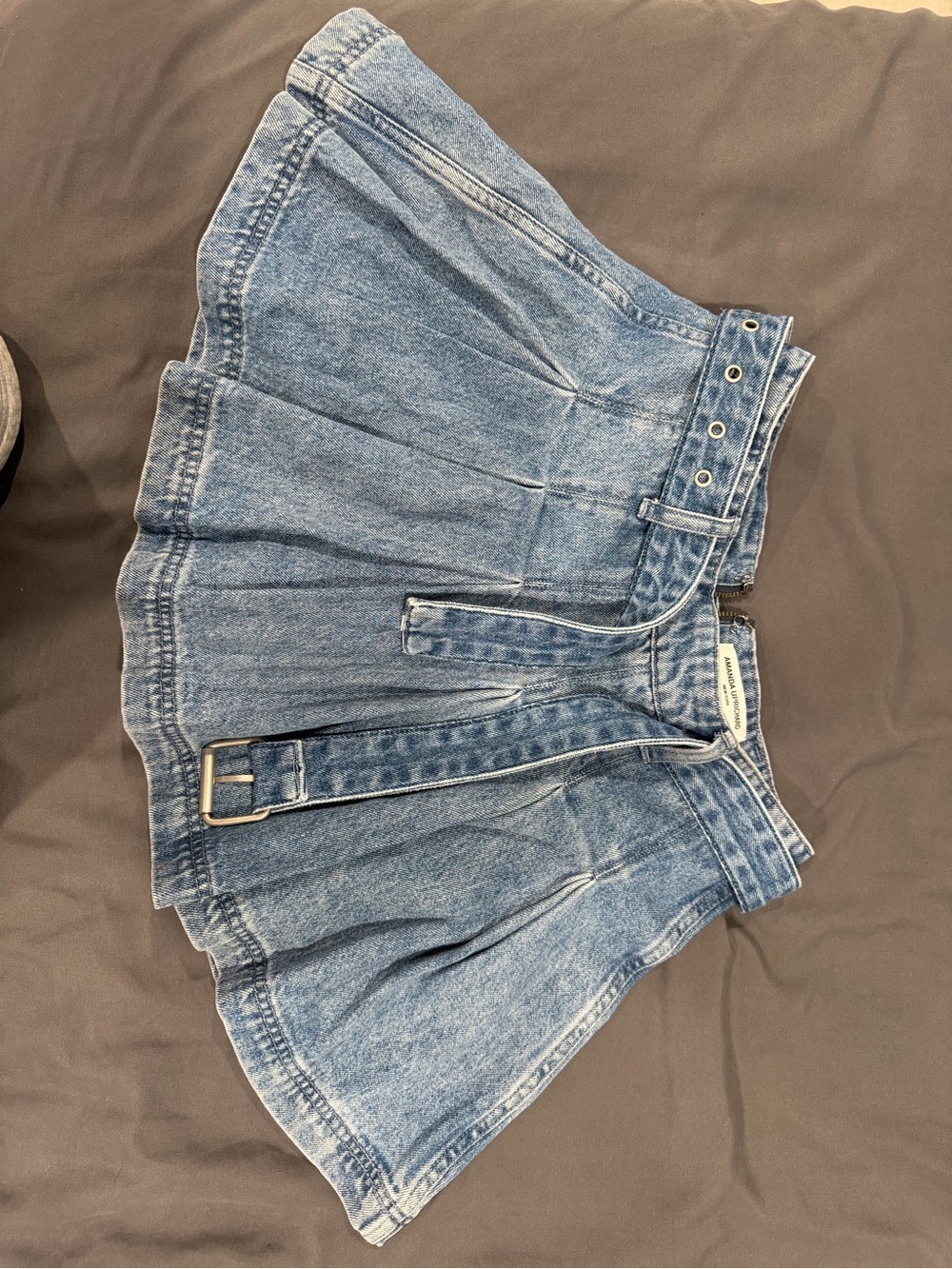 Amanda Uprichard Light Blue Pleated Denim Skort with Belt